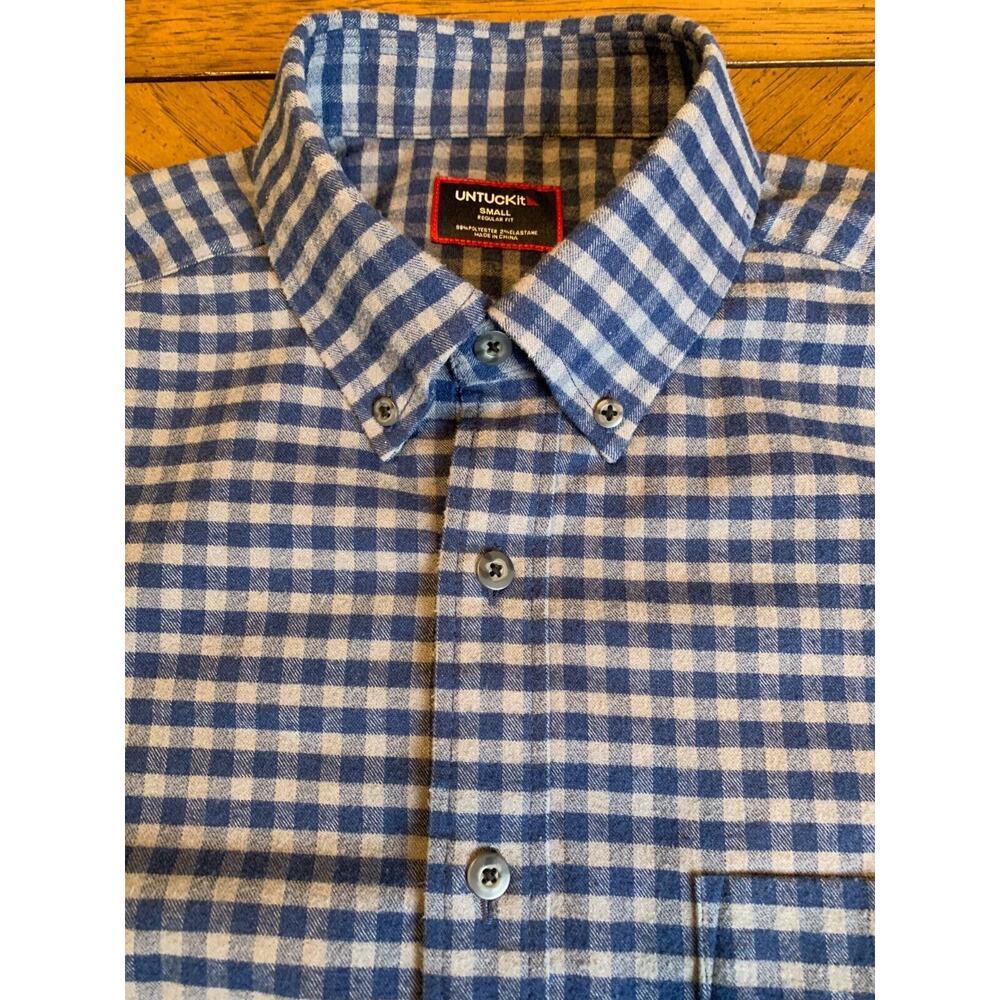 UNTUCKit Shirt Mens Navy Blue Gray Flannel Long Sleeve Button Down Size S